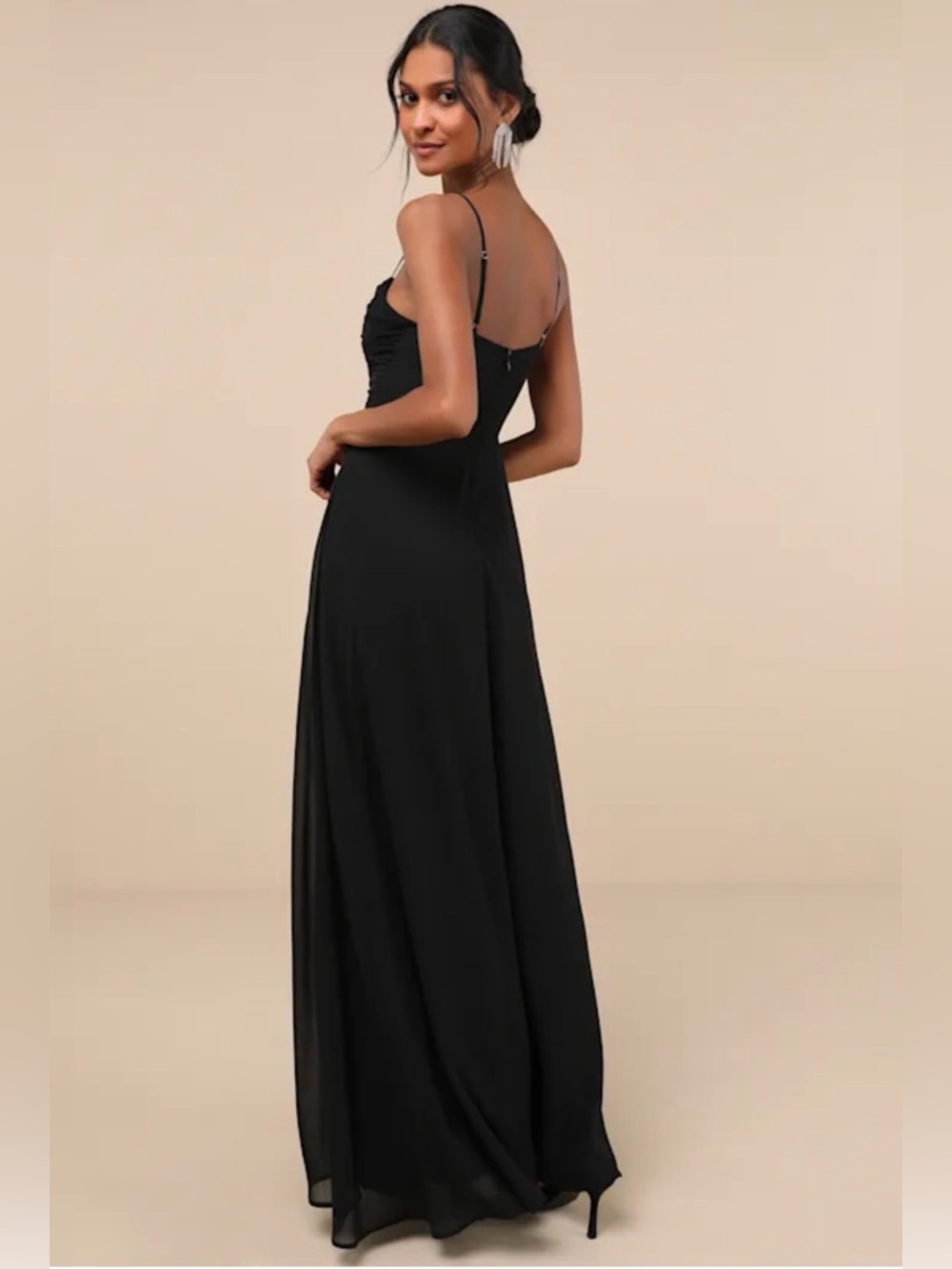 NWT Lulus Black Spaghetti-Strap Maxi Dress with Front Slit Medium - Picture 2 of 8